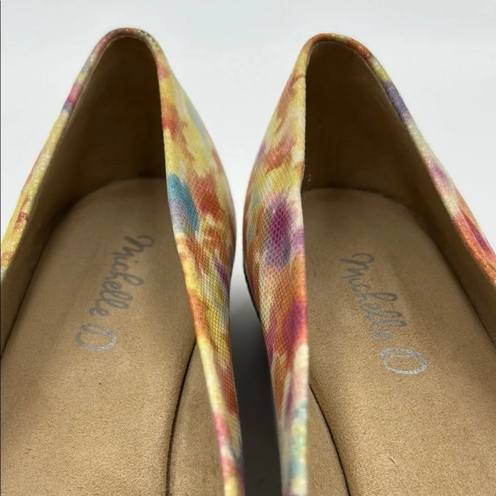 Michelle D Ellena Wedge Women's 10M Floral Slip On Peep Tow Yellow Pink